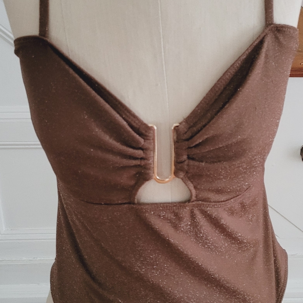 ZAFUL Metallic Sparkly One Piece Bronze Bathing Suit Size XL Brand New - Picture 4 of 8